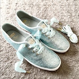 📦SOLD📦New! Keds X Kate Spade shoes size 8.5 Champion Glitter In Light Blu